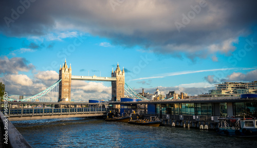 view of famous Tower Bridge over the River Thames  London  UK at cloudy day.