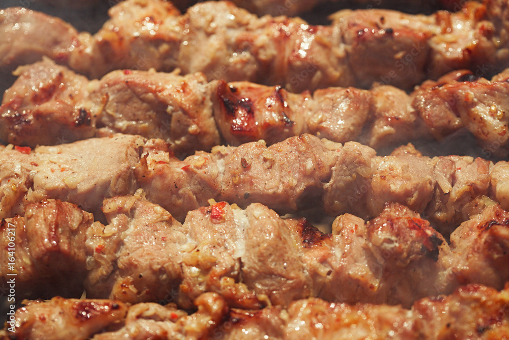 Shish kebab with mix of spices on bbq Shish kebab with mix of spices on bbq