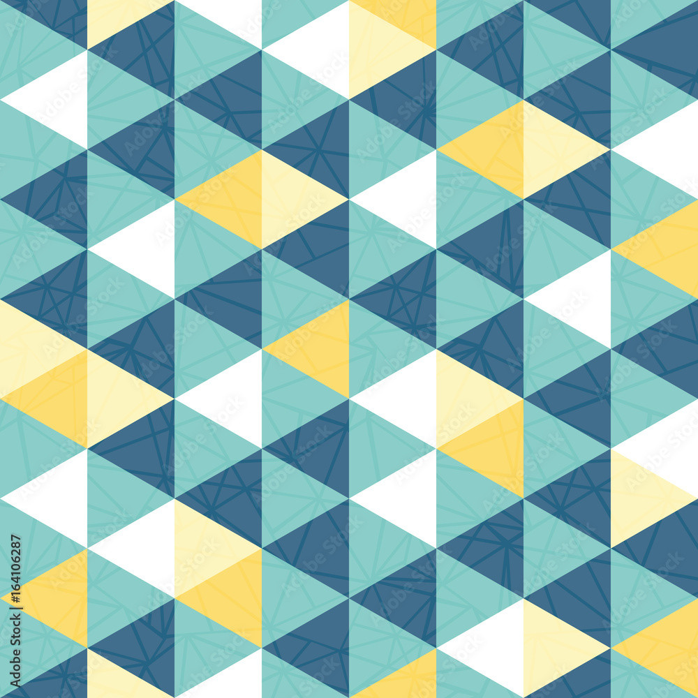 Vector blue and yellow triangle texture seamless repeat pattern