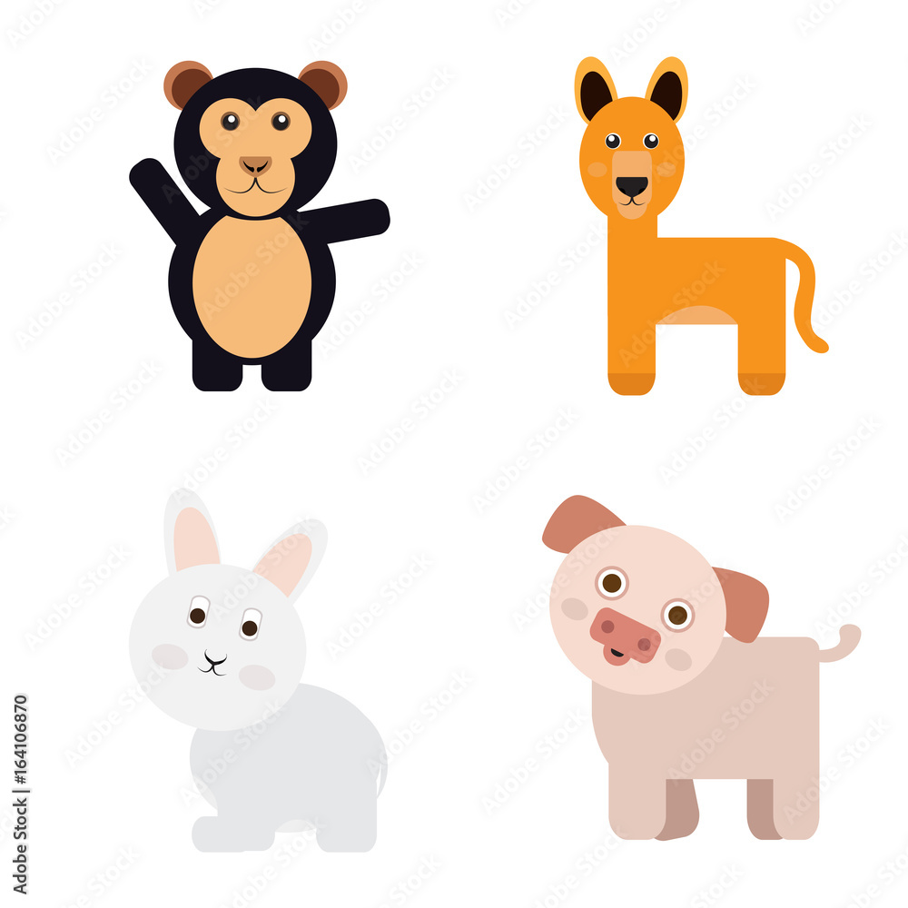 Set of cute animals on a white background, Vector illustration Set of cute animals on a white background, Vector illustration