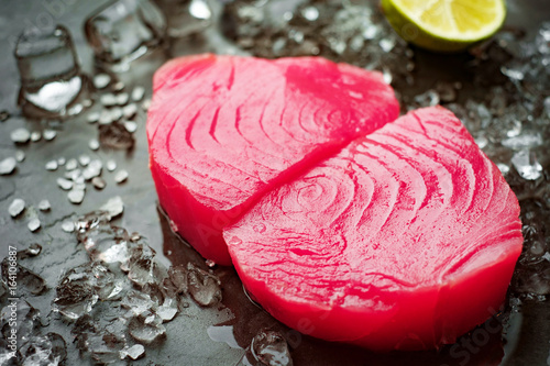 Raw steak of tuna yellowfin fillets