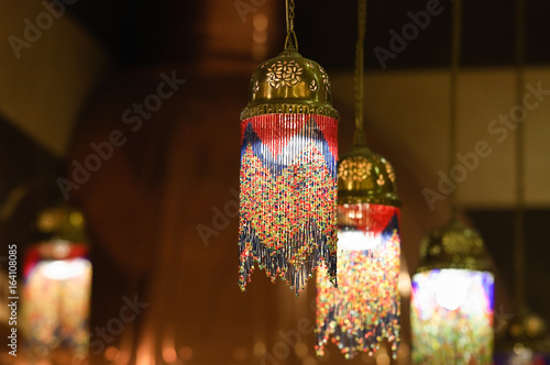 The hanging lamps in the middle East style decoration hanging bead strands © aleoks