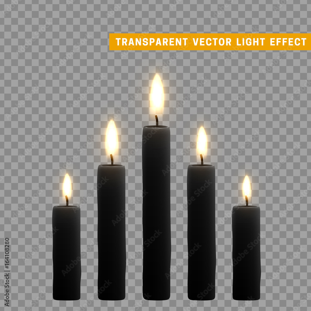 Candles burn with fire realistic. Set isolated on transparent background. Element for design decor, vector illustration Candles burn with fire realistic. Set isolated on transparent background. Element for design decor, vector illustration