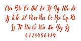 Latin alphabet red. Letter font style ribbon