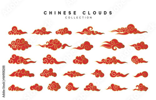 Collection of red and gold clouds in Chinese style