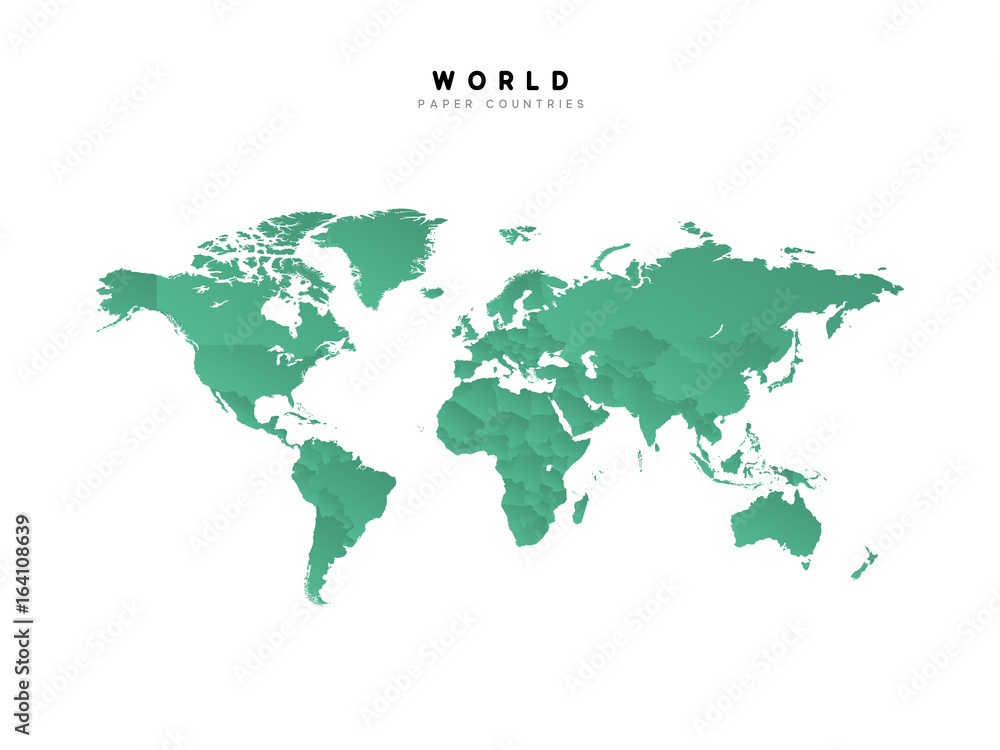 Detailed world map of green color isolated vector illustration