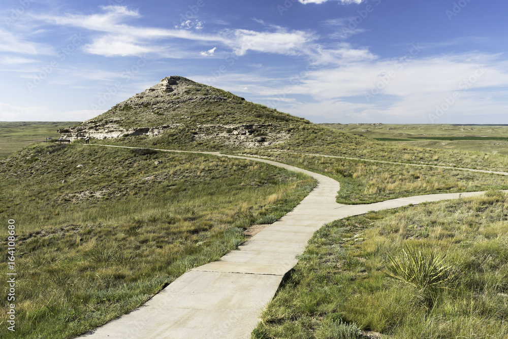 Agate Fossil Beds National Monument Trail in North Western Nebraska. Paved trail leading to University Hill. 