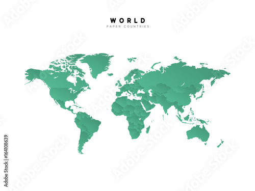 Detailed world map of green color isolated vector illustration