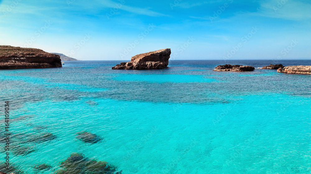 The Blue Lagoon on Comino Island, Malta Gozo The Blue Lagoon on Comino Island, Malta Gozo