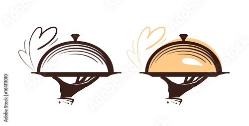 Catering, cloche logo. Icon for design menu restaurant or cafe. Vector illustration