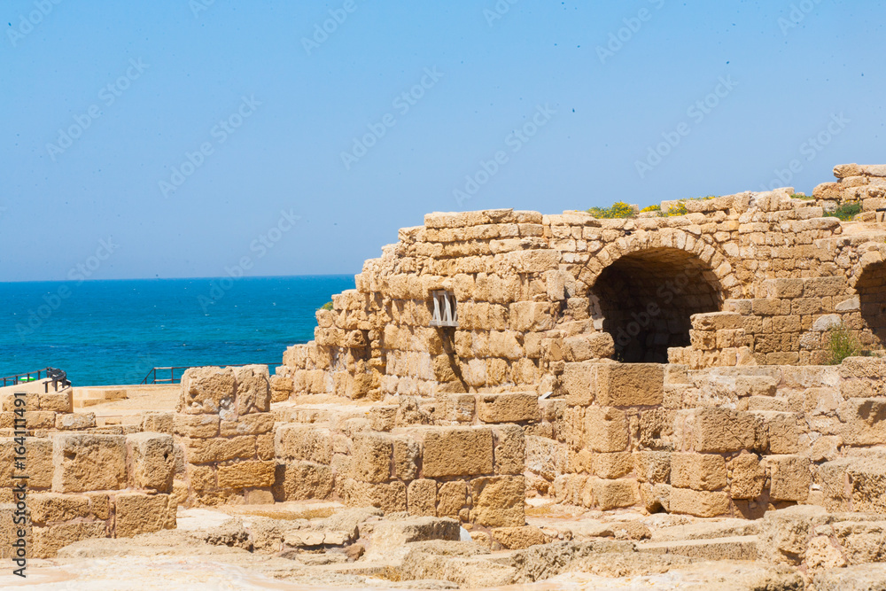 Roman falled stone buildin in caesarea Archaeological site close to Herod the Great hippodrome