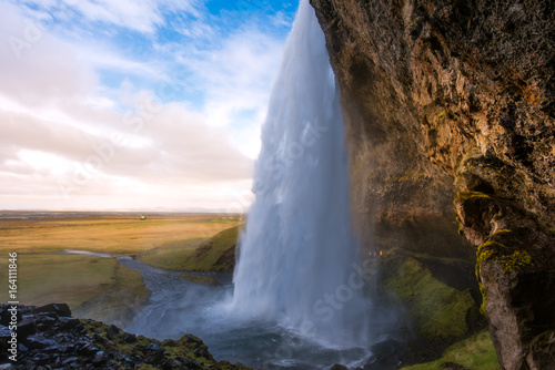 Beautiful waterfalls in Iceland with cloudy day