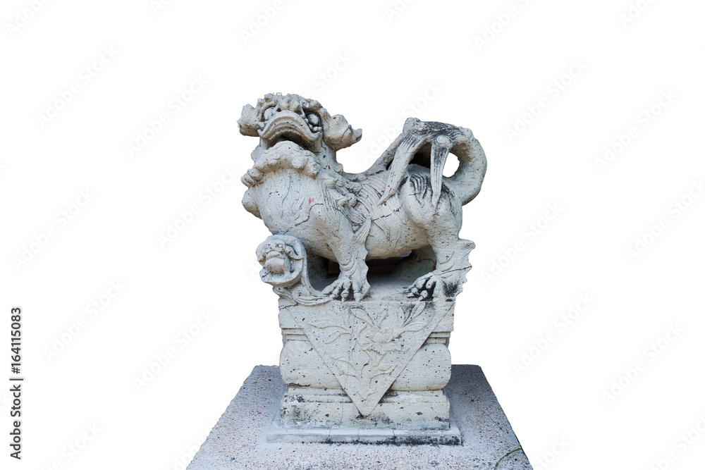 Sculptures Lion isolated on white background clipping path