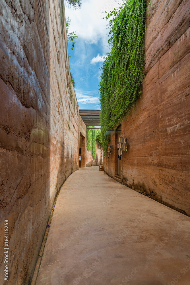 Perspective view of old wall and sky Perspective view of old wall and sky