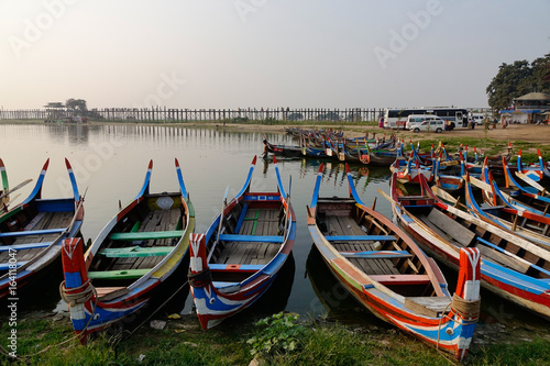 Wooden boats on the lake in Mandalay, Myanmar photo