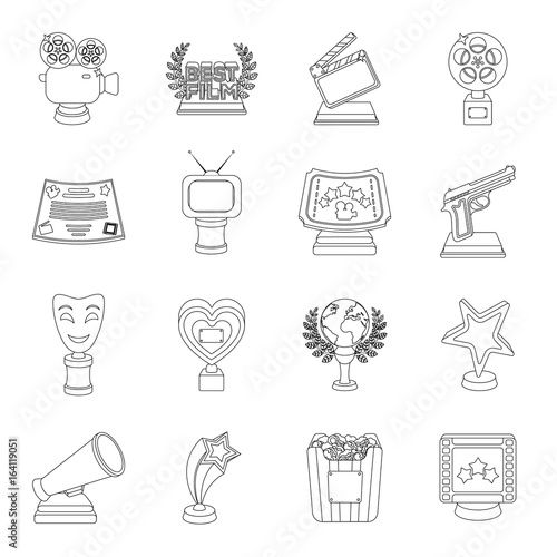 Ice ax, conquered top, mountains in the clouds and other equipment for mountaineering.Mountaineering set collection icons in line style vector symbol stock illustration web.