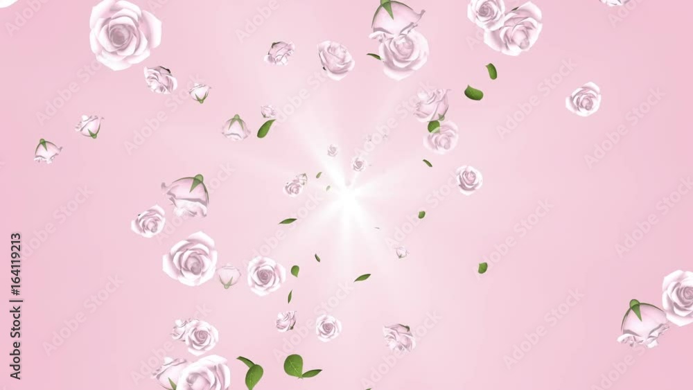 Spreading 3D pink roses and leaves animation Spreading 3D pink roses and leaves animation
