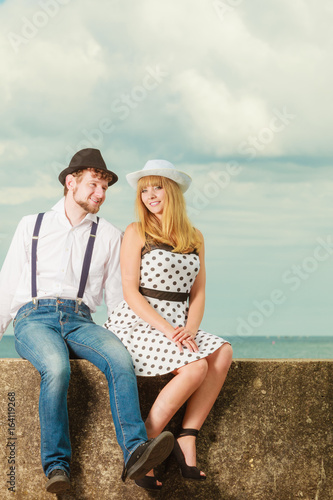 Loving couple retro style dating on sea coast © anetlanda