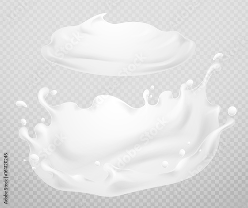Different 3d realistic vectors illustration of flavor, yogurt, milk, white yogurt splash, tasty food ad design, spoon, transparent background