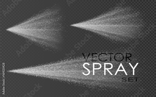 Water spray, white smoke, dust and dots, mist of atomizer. Vector effect, 3d illustration, cosmetic design.