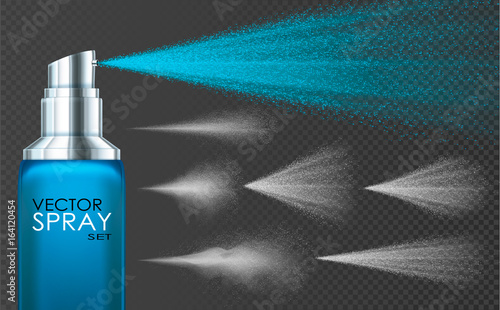 Water spray, white smoke, dust and dots, mist of atomizer. Vector effect, 3d illustration, cosmetic design.