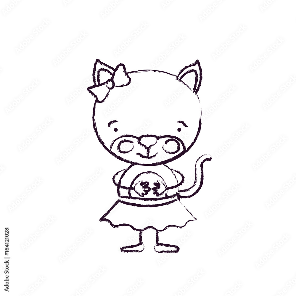 blurred silhouette caricature of cute expression female kitten in skirt with bow lace vector illustration blurred silhouette caricature of cute expression female kitten in skirt with bow lace vector illustration