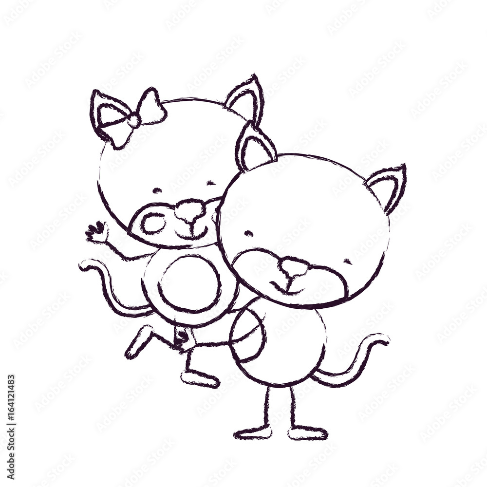 blurred sketch contour caricature with couple of cats one carrying the other cute animals love vector illustration blurred sketch contour caricature with couple of cats one carrying the other cute animals love vector illustration