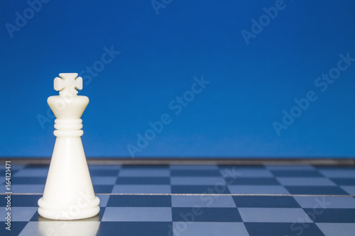 Chess as a policy. White figure on a blue background.