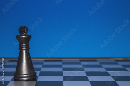 Chess as a policy. Black figure on a blue background.