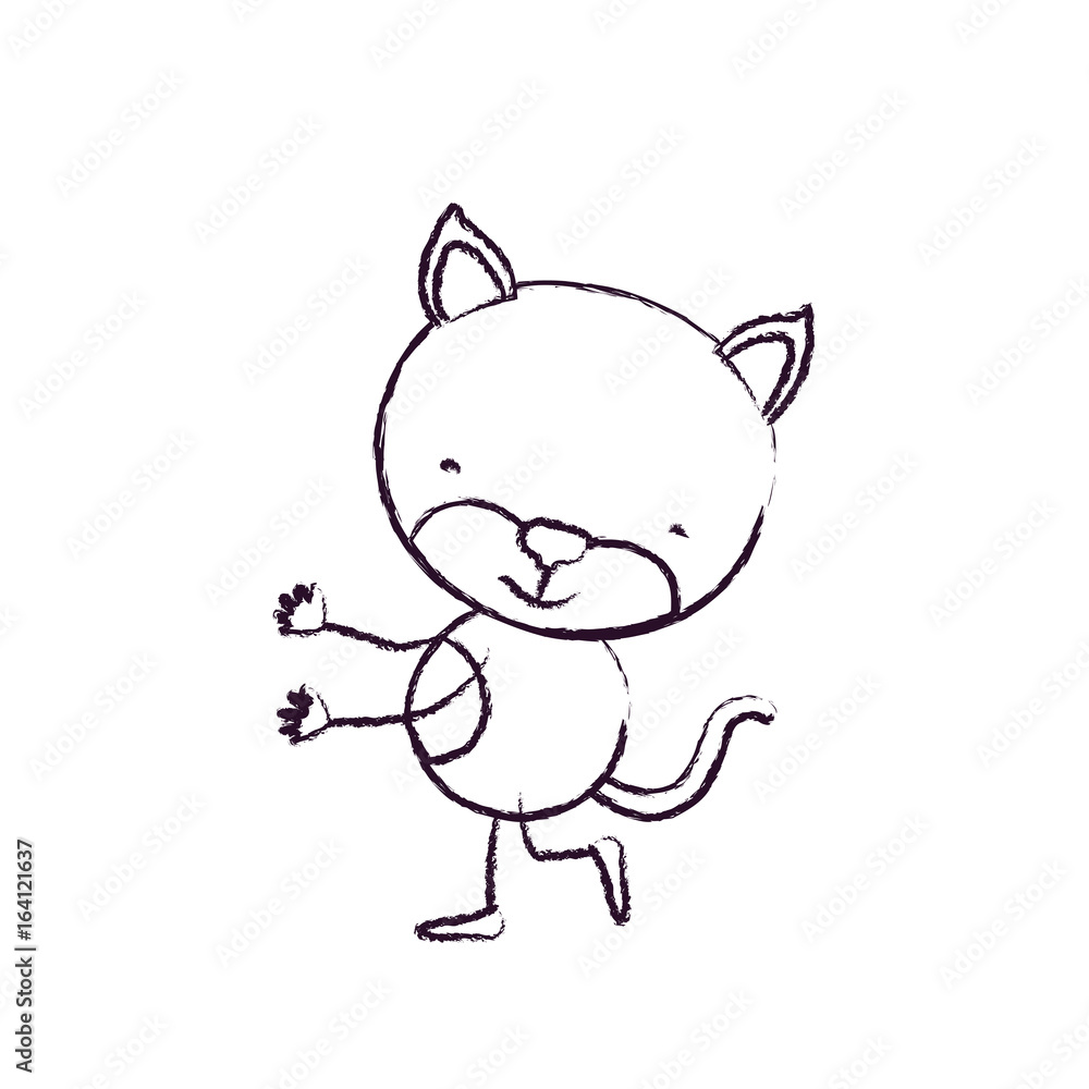 blurred sketch contour caricature with cute kitten dancing vector illustration blurred sketch contour caricature with cute kitten dancing vector illustration