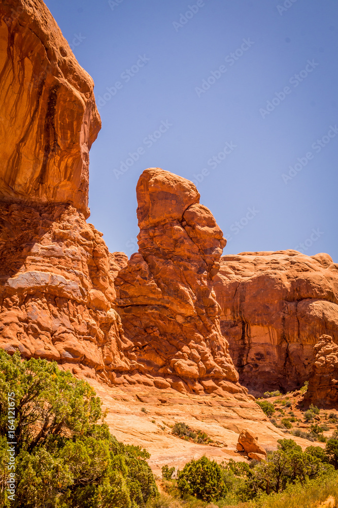 Picturesque stone cliffs. Desert Moab, Utah, USA. Arches National Park
