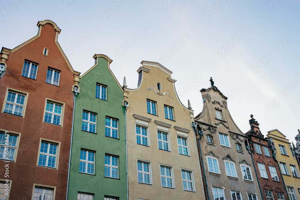 Colorful buildings facade in a row, Gdansk