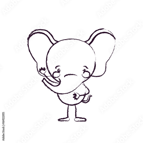 blurred silhouette caricature of cute elephant greeting expression with one hand up vector illustration