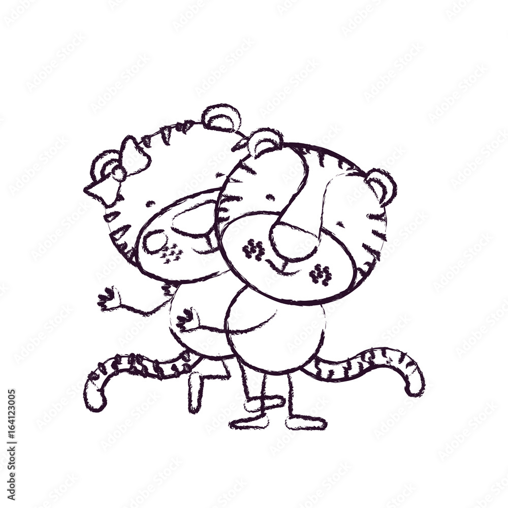 blurred sketch contour caricature with couple of tigers one carrying the other cute animals love vector illustration blurred sketch contour caricature with couple of tigers one carrying the other cute animals love vector illustration