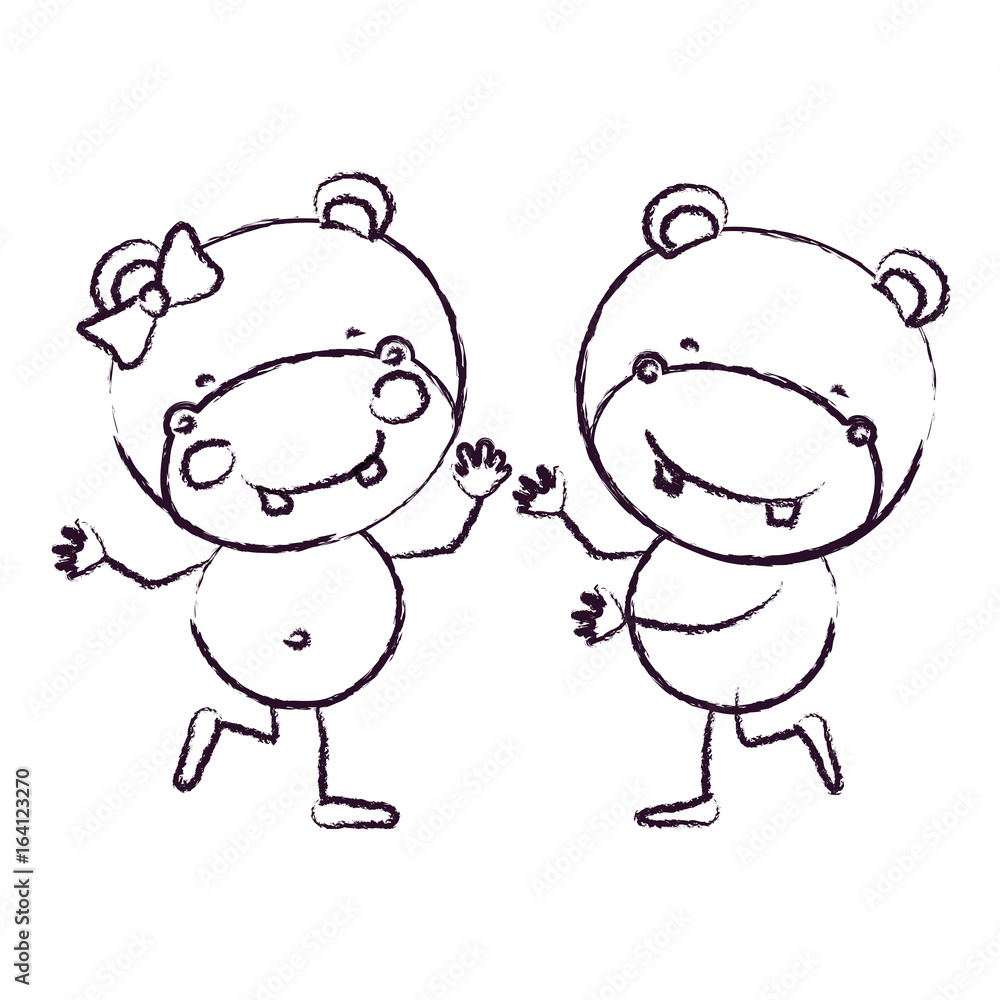 blurred sketch contour caricature with couple of hippos dancing vector illustration blurred sketch contour caricature with couple of hippos dancing vector illustration