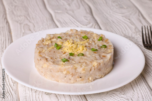 Pearl barley risotto with cheese and green onion