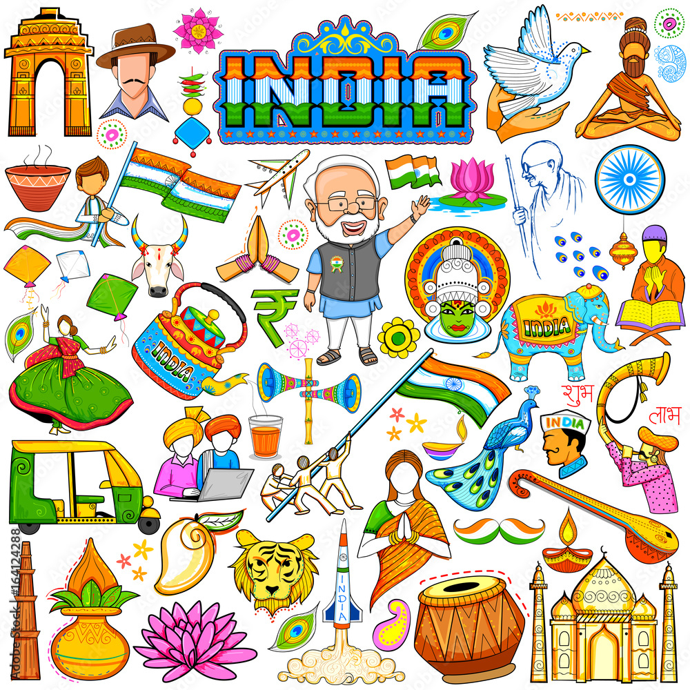 Set of beautiful Indian design element for Happy Independence Day ...