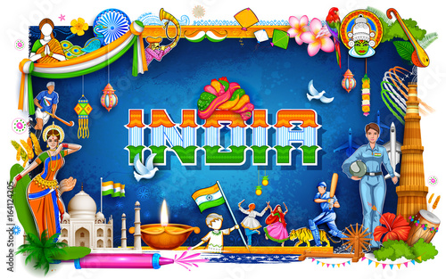 India background showing its incredible culture and diversity with monument, dance festival