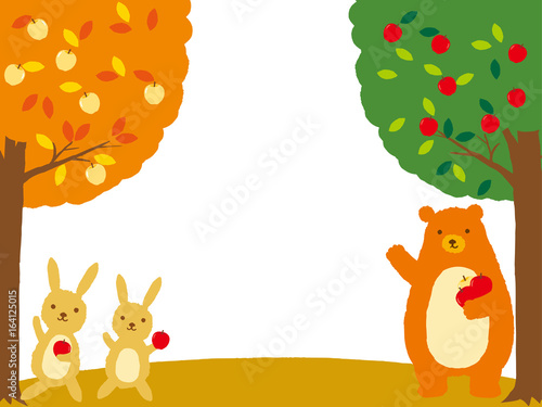 秋イラスト　森の動物