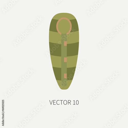 Line tile color vector hunt and camping icon sleeping bag. Hunter equipment, armament. Retro cartoon style. Wildlife travel. Camouflage. Forest. Illustration and element for your design, wallpaper.