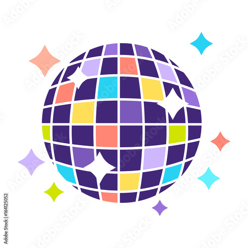 Night club disco ball with sparkling lights party vector flat icon