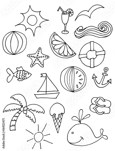 Cute pattern with summer symbols. hand-drawn illustration