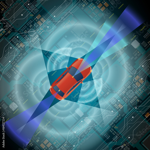 automotive technology abstract illustration. autonomous car. collision avoidance system.