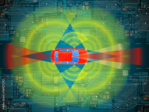 automotive technology abstract illustration. autonomous car. collision avoidance system.