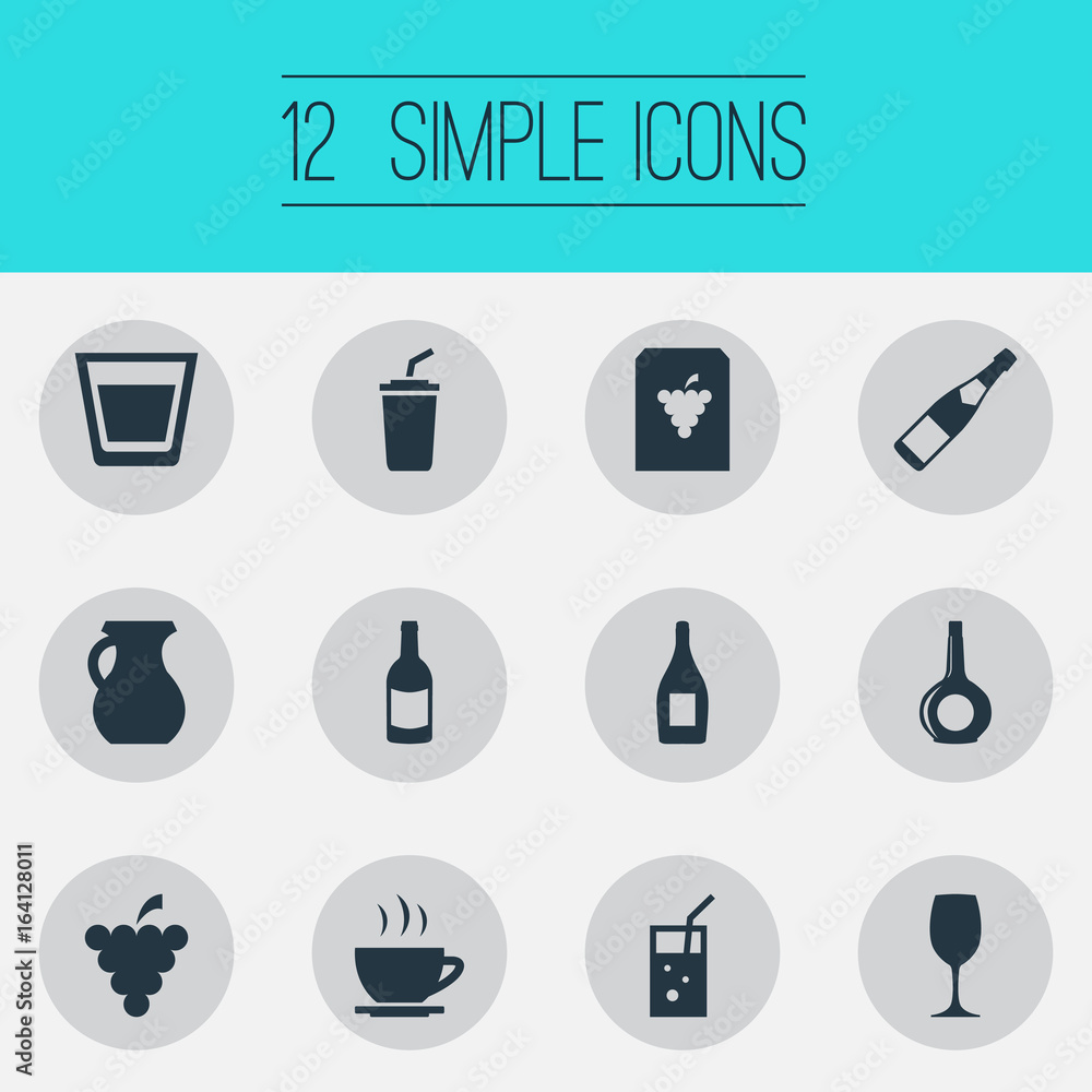 Vector Illustration Set Of Simple Beverage Icons. Elements Tea, Wine