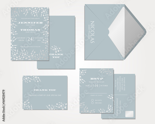 Set of Wedding Invitation Card . Baby's Breath Collection.Vector/Illustration