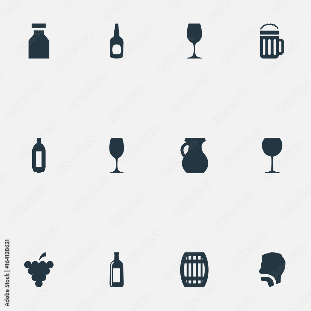 Vector Illustration Set Of Simple Beverage Icons. Elements Wineglass,  Whiskey, Vineyard And Other Synonyms Cask, Barrel And Tumbler. Stock Vector  | Adobe Stock