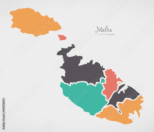 Malta Map with states and modern round shapes
