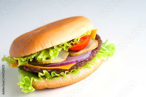 Delicious hamburger on a white background