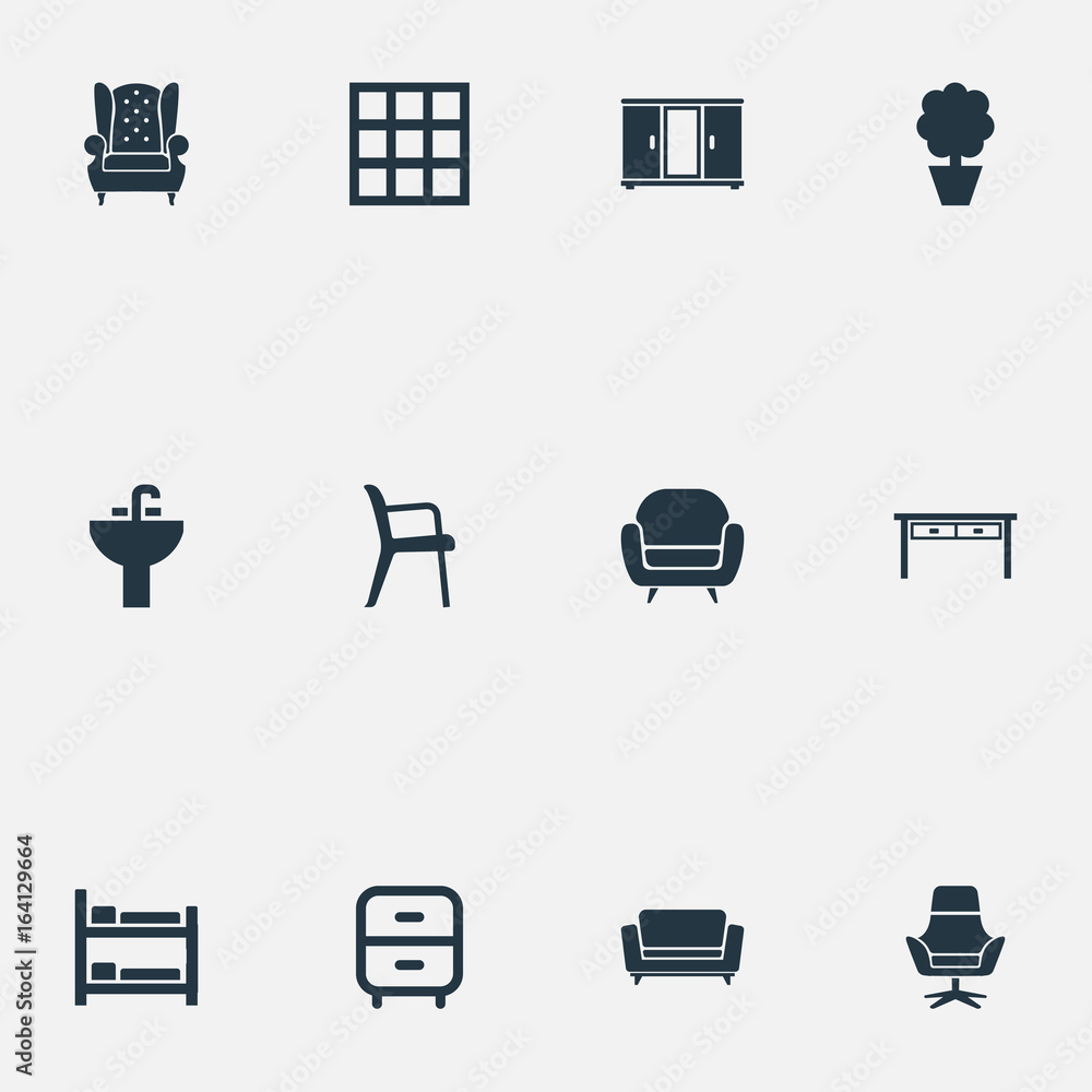 Vector Illustration Set Of Simple Furnishings Icons. Elements Office